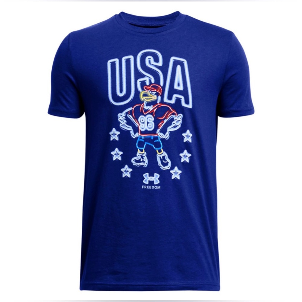 NEW Youth Under Armour Eagle Freedom USA Graphic Short Sleeve Tee, Blue, Size M